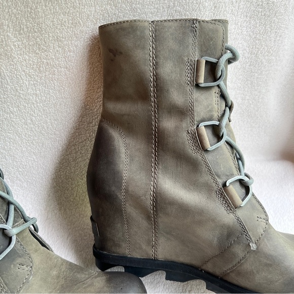 !Sorel Joan Of Arctic Wedge II Boots Lace up Waterproof Leather Gray Women's 9 - Picture 8 of 16